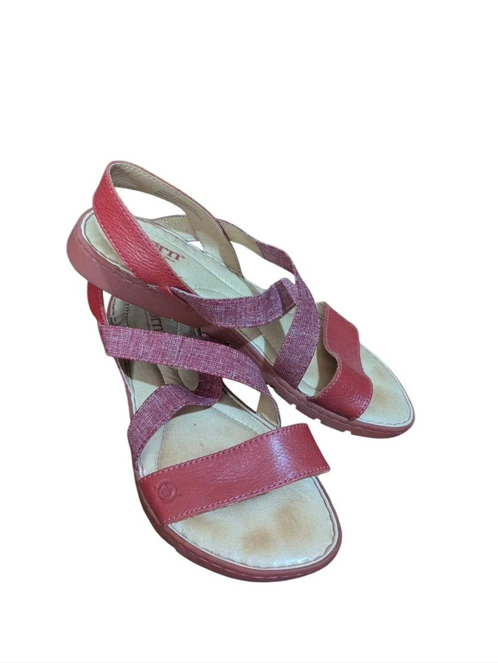 Born Red Elastic Criss Cross Straps Slingback Comfort Summer Casual Sandals Sz 9